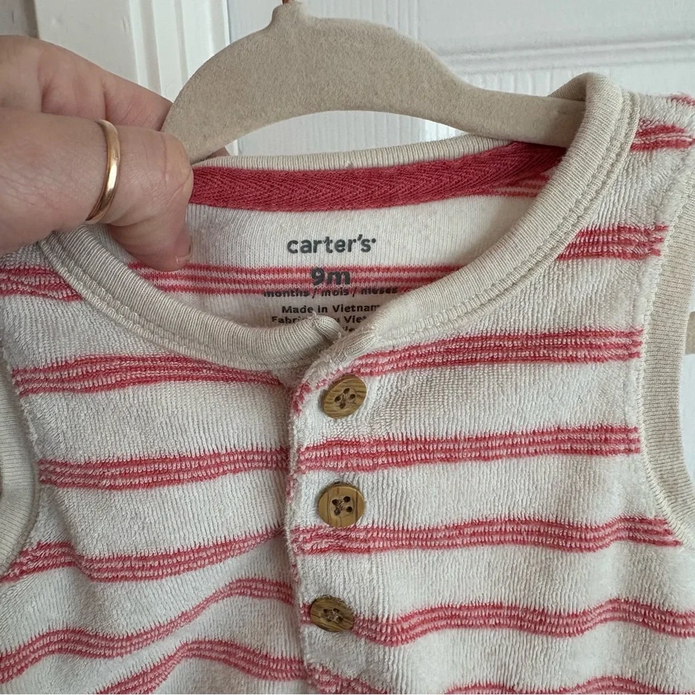 Carter’s Striped White and Red Terry Romper One Piece